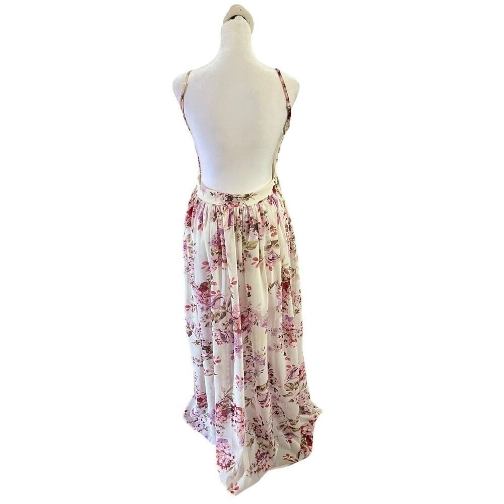 NEW Miss Avenue Beige Floral Print, Backless Cut-Out , Flowy, Lined Maxi Dress L - Picture 3 of 12